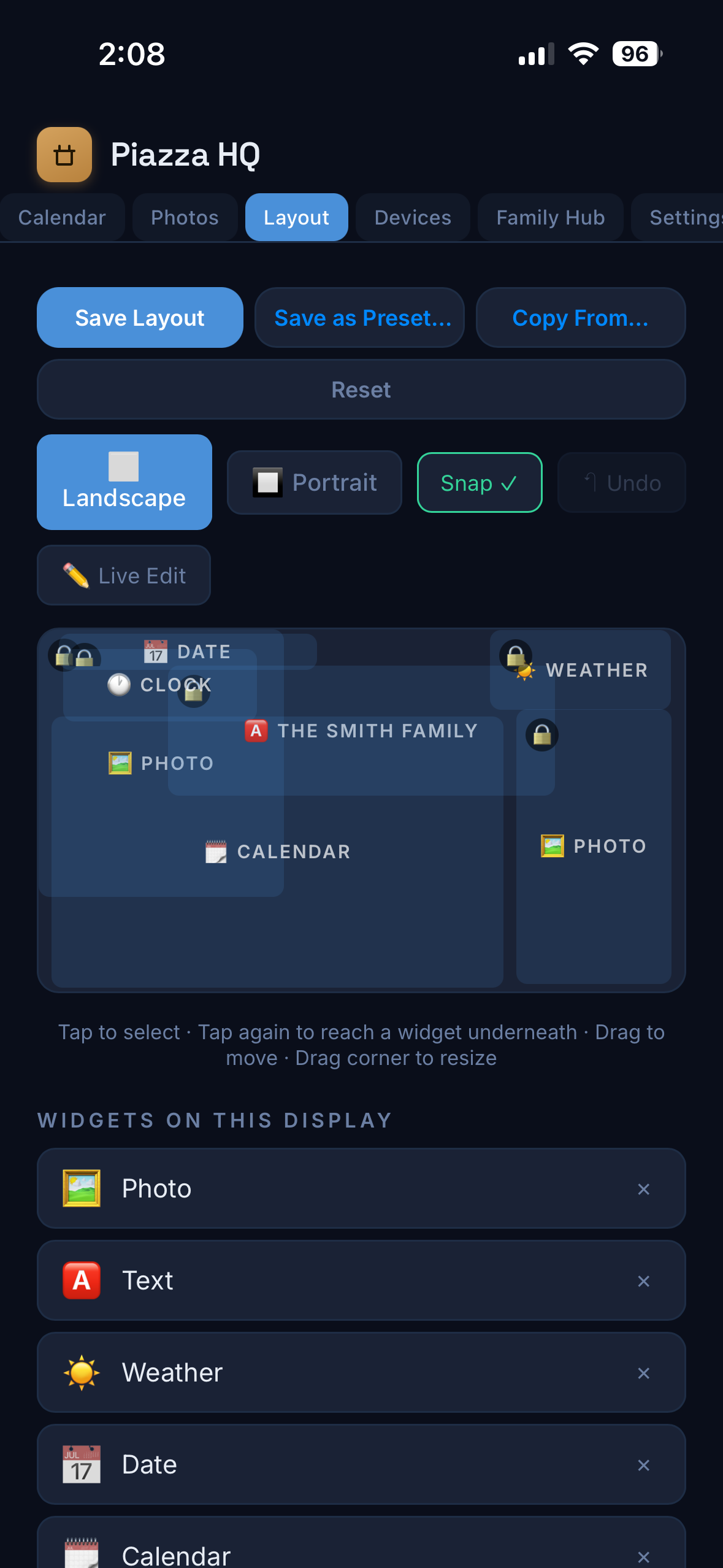 Editing the wall display's layout from a phone browser — no separate app