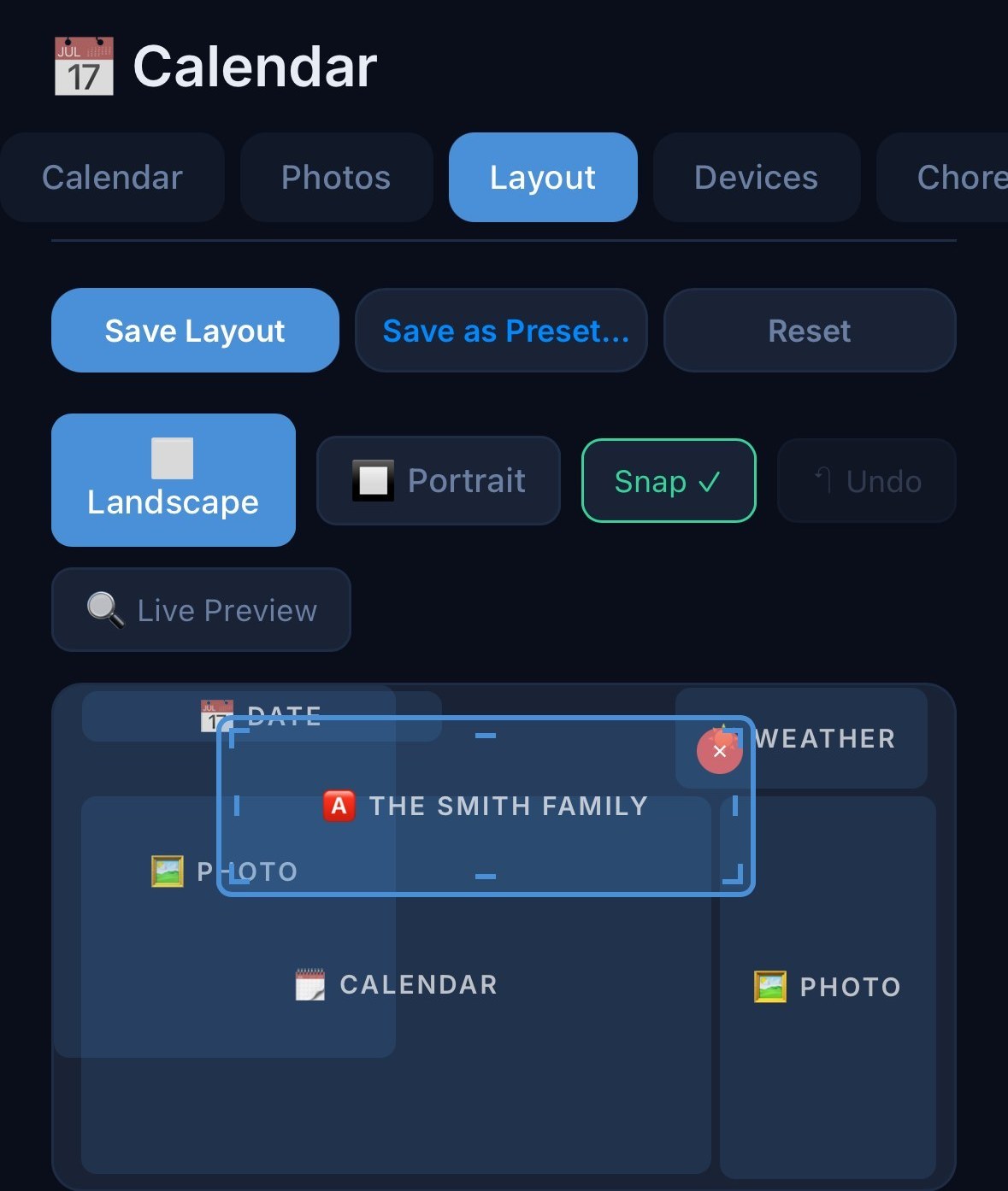 Editing the wall display's layout from a phone browser — no separate app